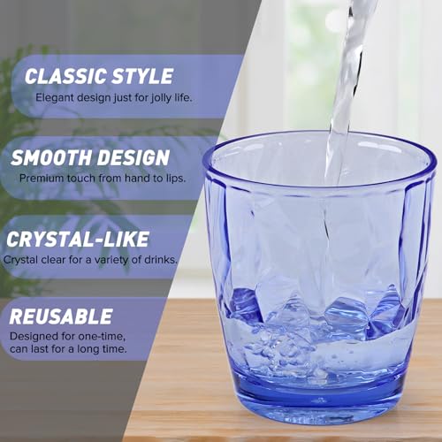 Plastic Glassware Tumbler Dishwasher Safe, Set of 4 Unbreakable Drinking Glasses, 10.5oz Reusable Acrylic Cups for Everyday Use (Blue) - color: Clear Blue