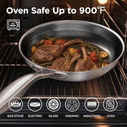 COOKER KING 3pc Hybrid Nonstick Frying Pans Set, 8, 10 & 12" Pans | Stainless Steel Pans,Chef's Pan,Skillets Dishwasher & Oven Safe, Stay-Cool Handles,Induction Compatible – Metal Utensil Safe - size: 8 10 12 Inch