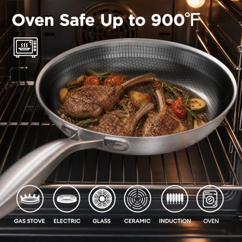 COOKER KING 12-Inch Stainless Steel Pan, Hybrid Nonstick Frying Pan | 3-Ply Clad Cookware, Healthy & Non-Toxic, Dishwasher & Oven Safe, Stay-Cool Handle, Induction Compatible – Metal Utensil Safe - size: 12 Inch