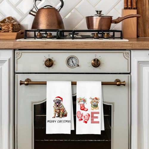 Christmas Mastiff Kitchen Dish Towels 2 Pack - Mastiff Dog Lover Gift, Waffle Weave Christmas Hand & Tea Towels for Kitchen Bathroom, 16x24 Inches - color: Mastiff Christmas