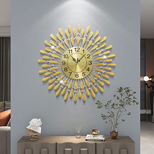 Large Wall Clock Metal Decorative Wall Clocks Silent Non-Ticking,Modern Art Clock Home Decorative Big Wall Clocks for Living Room Bedroom Dining Room Decor - color: Gold, size: 24.0*24.0 Inch