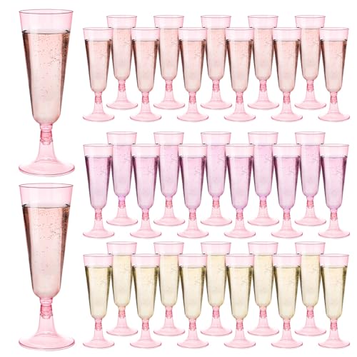 GuanQiao 100 Pack Pink Plastic Champagne Flutes, 5.5 Oz Clear Disposable Plastic Champagne Glasses, Wine Glasses Cups for Wedding Celebration Birthday Party Wine Tasting New Years Eve Party Supplies - color: Pink, size: 100-Pack