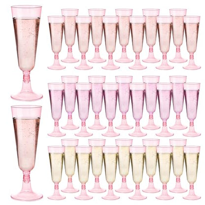 GuanQiao 100 Pack Pink Plastic Champagne Flutes, 5.5 Oz Clear Disposable Plastic Champagne Glasses, Wine Glasses Cups for Wedding Celebration Birthday Party Wine Tasting New Years Eve Party Supplies - color: Pink, size: 100-Pack