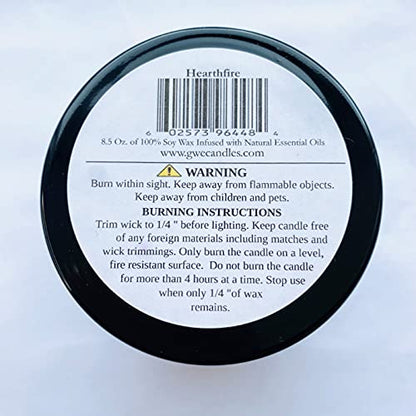 Hearthfire - Sandalwood Scented Soy Candle w/Natural Oils, Wood Wick, Smoky Dark Sweet, Made in The USA in Black Jar - Aromatherapy, Gifts for Housewarming, Birthday, Holidays, Sympathy, Men, Women