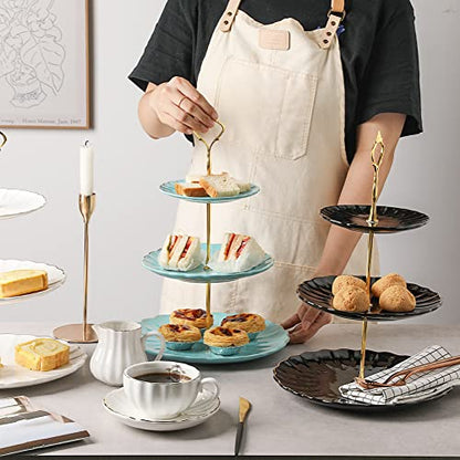 Sweejar 3 Tier Ceramic Cake Stand Wedding, Dessert Cupcake Stand for Tea Party Serving Platter (Turquoise) - color: Turquoise
