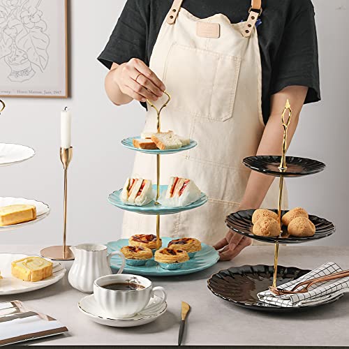 Sweejar 3 Tier Ceramic Cake Stand Wedding, Dessert Cupcake Stand for Tea Party Serving Platter (Turquoise) - color: Turquoise