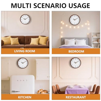 Wall Clock, 12 Inch Wall Clocks Battery Operated, Silent Non Ticking Analog Clock with Large Numbers, Cream Modern Wooden Hands Clocks for Living Room Bedroom Kitchen Hotel Farmhouse, Brown