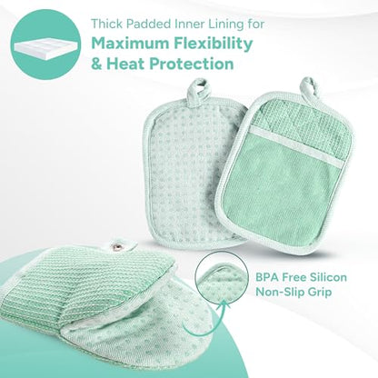 Casa Platino Potholders & Oven Mitts Heat Resistant, 8-Piece Mini Oven Mitt with Silicone Grip, Potholder for Kitchens, 2 Kitchen Towels & 2 Dish Cloths – Durable & Non-Slip – Sage - color: 01: Oven Mitts - Sage, size: Oven Mitt Set - 8 Pack