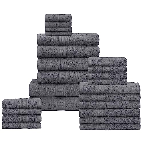 Hillfair 24 Piece Bath Towel Set - 100% Cotton - 2 XXL, 4 Bath, 6 Hand, 4 Fingertip, 8 Washcloths: Platinum - color: Platinum, size: 24 PC Bath Towel Family Set