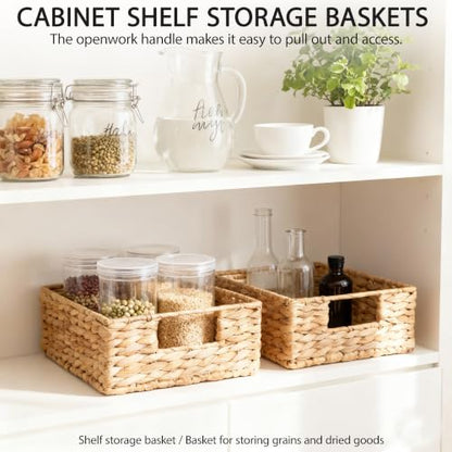 Water Hyacinth Storage Basket - Small Rustic Rectangle Woven basket Organizer with Handle for Home & Office Decor (Hyacinth) - style: Hyacinth