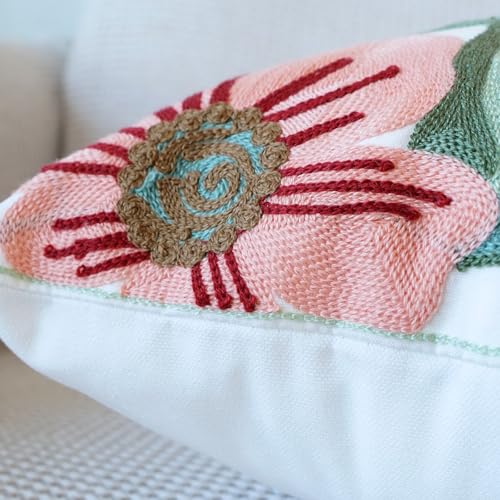 vctops Floral Embroidered Pillow Covers 18x18 Inch Spring Summer Cotton Tufted Throw Pillow Cover Outdoor Garden Cushion Case for Sofa, Bed, Living Room (Flower D,18"x18") - color: Flower D