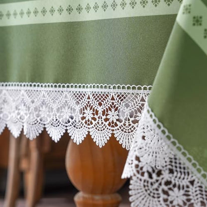 SUTAVIA Tablecloth Rectangular 60”x84” Green Printing Embroidery Lace | Farmhouse Summer Table Cloth Country Sunflower Bird Leaves Table Cover for Home Dining Table Holiday Garden - color: Green, size: 84" x 60" (Rectangular)