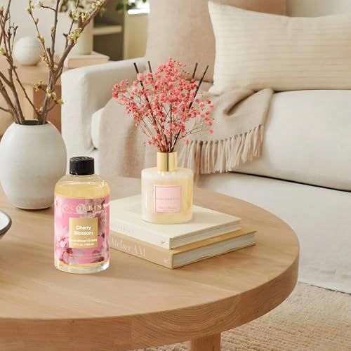 Reed Diffuser Refill Cherry Blossom 17oz (500ml) with 8 Sticks - Premium Long-Lasting Scented Oil, Home Fragrance for Bedroom, Bathroom Home Decor - size: 17 Fl Oz (Pack of 1)