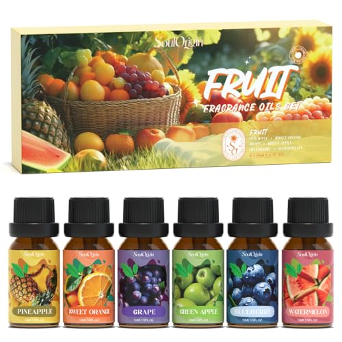 Soulorigin Fruit Essential Oils Set, Fragrance Oil Set for Diffuser, Scent Diffuser Oil for Candle Making- Pineapple, Sweet Orange, Grape, Green Apple, Blueberry, Watermelon - color: Fruit