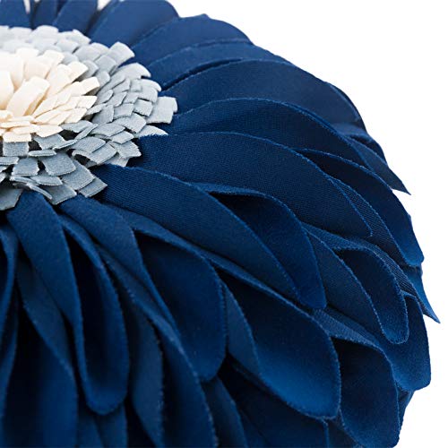 JWH Flower Velvet Throw Pillow Covers Aeshtetic Decorative 3D Sunflower Accent Pillow Case Round Pillowcase Handmade Cushion for Living Room Bed Couch Home 12 Inch Navy Blue