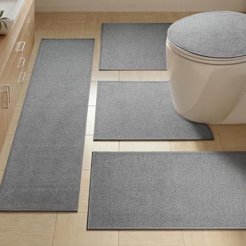 Bathroom Rugs Mats Sets 5 Pieces Gray, Ultra Thin Bath Mat Absorbent Non Slip Bath Rugs for Bathroom Washable, Shower, Sink, Laundry (Gray, 5 Pieces) - color: Grey, size: 5 Pieces