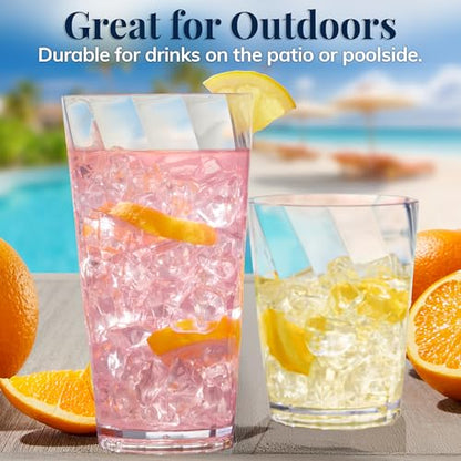 US Acrylic Optix Plastic Reusable Drinking Glasses (Set of 16) 14oz Rocks & 20oz Water Cups in Clear | BPA-Free Tumblers, Made in USA | Top-Rack Dishwasher Safe - size: 14 ounces/20 ounces