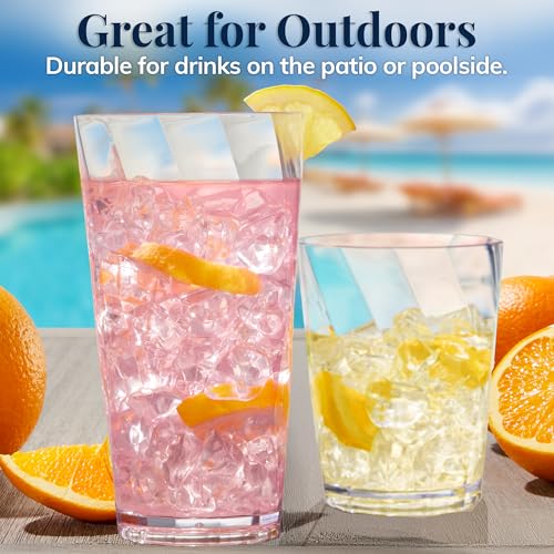 US Acrylic Optix Plastic Reusable Drinking Glasses (Set of 16) 14oz Rocks & 20oz Water Cups in Clear | BPA-Free Tumblers, Made in USA | Top-Rack Dishwasher Safe - size: 14 ounces/20 ounces
