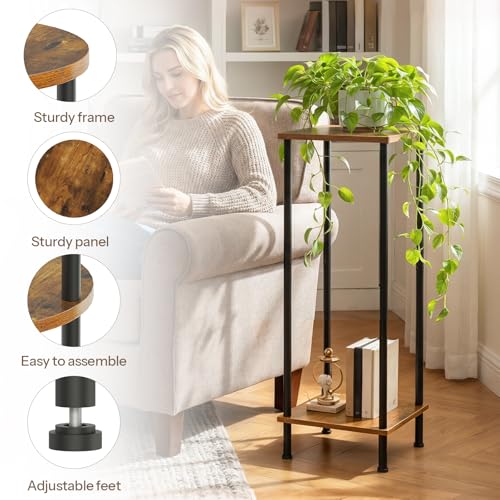 HOOBRO Plant Stand Indoor, 2 Tier 32.8" Tall Small Plant Shelf for Small Space, Square Potted Holder Rack, Modern Flower Stand for Living Room Balcony Garden, Rustic Brown and Black BF14HJ01