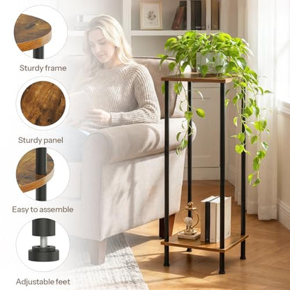HOOBRO Plant Stand Indoor, 2 Tier 32.8" Tall Small Plant Shelf for Small Space, Square Potted Holder Rack, Modern Flower Stand for Living Room Balcony Garden, Rustic Brown and Black BF14HJ01