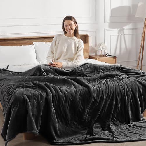 Queen Size Heated Blanket 84X90" Electric Blanket Queen Size Dual Control | Energy-Efficient Warmth, Machine Washable and Durable, Safe & Ultimate Comfort, Faster and Even Heating for two people - color: Charcoal Gray, size: Queen 84" x 90"