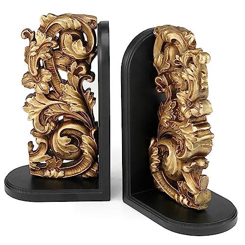 Vintage Heavy Duty Bookends, Decorative Book Ends for Heavy Books, Unique Rustic Bookend Supports for Shelves, Stopper for Books/Movies/CD, Farmhouse Decoration, Bronze Gold & Black - color: Bronze Gold & Black