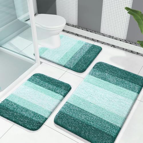 OLANLY Microfiber Bathroom Rugs Sets 3 Piece, 30"x20"+24"x16"+24"x20" | Blackish Green, Soft Absorbent Bath Mats and U-Shaped Contour Toilet Rug, Machine Wash Dry, Plush Bath Mat Set for Bathroom - color: Blackish Green, size: 30" X 20" + 24" X 16" + U24"