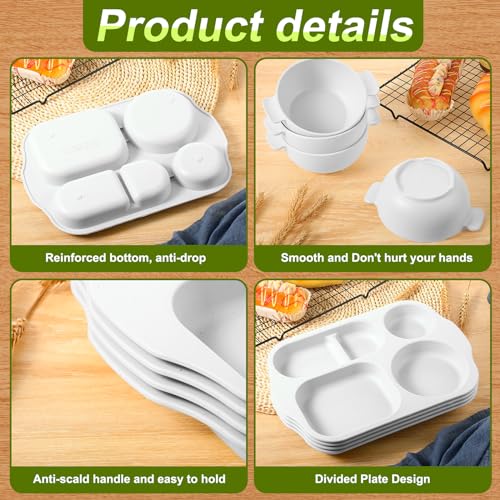 Honoson 24 Pcs Wheat Straw Dinnerware Cutlery Set, Service for 4, Unbreakable Plates and Bowls Set - Divided Plates, Bowls, Spoons, Forks & Knives, Microwave & Dishwasher Safe(White) - color: White