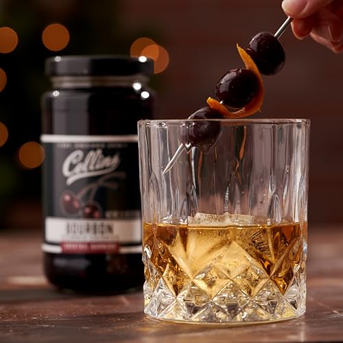 Collins Bourbon Cocktail Cherries - Drinks Garnish for Manhattan or Old Fashioned Cocktails and Desserts, Made with Award Winning Whiskey, 11 Ounce Glass Jar
