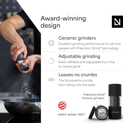 LARS NYSØM Salt and Pepper Grinder Set, Manual Salt and Pepper Mills with Adjustable Ceramic Grinder, Design Spice Shaker Set (Carbon Black) - color: Carbon Black