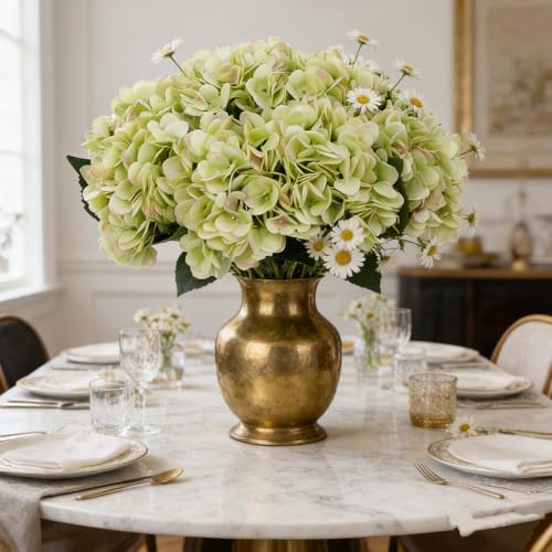 Kimura's Cabin 6pcs Hydrangea Artificial Flowers Fake Hydrangeas,Lime Green | Silk Hydrangea with Stems Faux Flower,Wedding Party Bouquets Arrangements Home Table Centerpieces Decoration Vase Filler - color: Lime Green