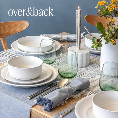 over&back Rim Dinnerware Set - Stoneware Dishes - Comes with 4 Dinner Plates, Salad Plates, Cereal Bowls, and Dinner Bowls - 16-Piece All-Occasion Place Settings - Serves Four - Semi-Matte White - color: White, size: Dinner Set | 16 Pieces