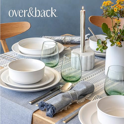 over&back Rim Dinnerware Set - Stoneware Dishes - Comes with 4 Dinner Plates, Salad Plates, Cereal Bowls, and Dinner Bowls - 16-Piece All-Occasion Place Settings - Serves Four - Semi-Matte White - color: White, size: Dinner Set | 16 Pieces