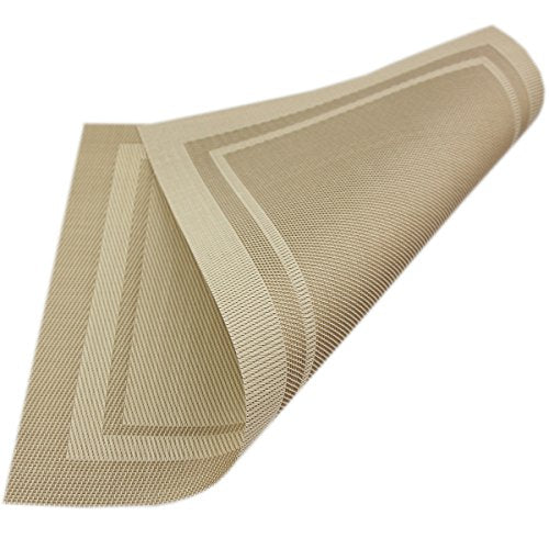 Placemats Easy to Clean Non-Slip Woven Plastic Placemats for Kitchen Table Washable Table Mats Set of 4 (Beige) - color: Beige, size: placemats set of 4