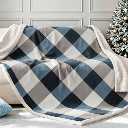 PU MEI Sherpa Fleece Throw Blanket 60" x 80" Reversible Plush Fluffy Large Big Blanket Lattice Flannel Blankets for Sofa Couch Bed (Grey-Soft Blue, 60"*80") - color: Grey-blue, size: 60"*80"