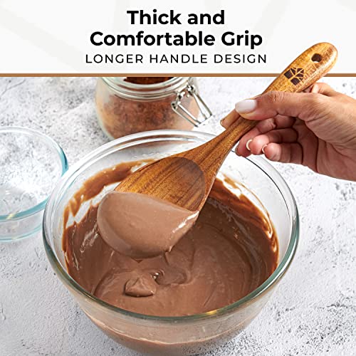 Wooden Spoons for Cooking, Teak Wood Kitchen Utensil Set – Multipack | Comfortable Grip, Non-Stick, Food-Safe & Easy to Clean Natural Cookware - size: 6 piece set