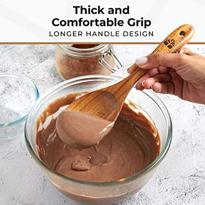 Wooden Spoons for Cooking, Teak Wood Kitchen Utensil Set – Multipack | Comfortable Grip, Non-Stick, Food-Safe & Easy to Clean Natural Cookware - size: 6 piece set