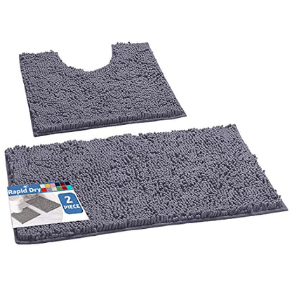 LuxUrux Bathroom Rugs Sets 2 Piece, Bathroom Rug Set, Soft Absorbent Chenille Bath Mat & Contour Toilet Rug, Non Slip, Quick Dry, Machine Washable Shaggy Bathroom Mats (Gray, 20"x30"+20"x20" U-Shaped) - color: Dark Grey, size: 2 Piece Set