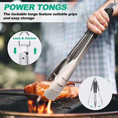 HAUSHOF Large Grill Accessories Heavy Duty BBQ Set Gifts for Men/Women - Premium Stainless Steel Spatula, Fork & Tongs, Barbecue Utensils Tool Kit Gift for Grilling Lover Outdoor - style: Original