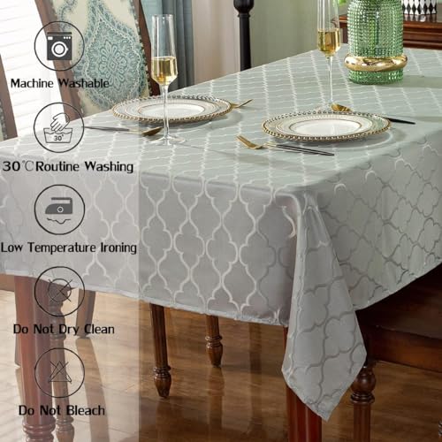 SASTYBALE Christmas Jacquard Tablecloth, Square, 52" x 52", Gray | Damask Fabric, Water Resistant, Wrinkle Free Polyester, 2-4 Seats, Kitchen Dining Tabletop Use - color: Gray Color, size: 52" x 52" (Square)