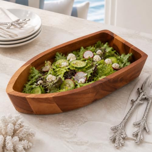 Arthur Court Boat Shape Acacia Wood Serving Bowl - Large Salad Bowl for Fruits and Snacks - 3" H x 9" W x 16" L - size: 3 inches Tall x 9 Wide 16 Long
