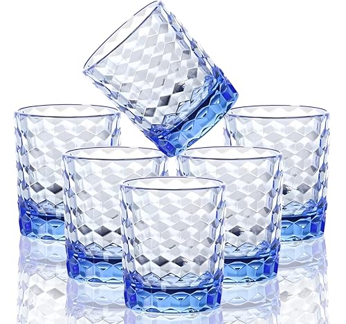 8 Oz Unbreakable Tritan Drinking Glasses Shatterproof Acrylic Glasses Drinkware BPA Free Hard Plastic Cups Reusable Kitchen Water Glasses Drinking Set of 6 (Blue) - color: Blue