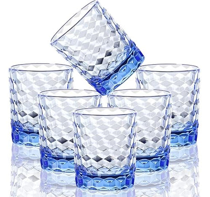 8 Oz Unbreakable Tritan Drinking Glasses Shatterproof Acrylic Glasses Drinkware BPA Free Hard Plastic Cups Reusable Kitchen Water Glasses Drinking Set of 6 (Blue) - color: Blue
