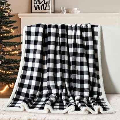 BEAUTEX Christmas Sherpa Fleece Throw Blanket Soft Warm Buffalo Plaid | Plush Blanket & Throw, Winter Cozy Fuzzy for Couch, Sofa, Bed (Black, 50" x 60") - color: Black, size: Throw-50"x60"