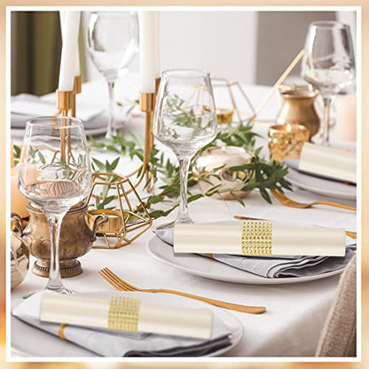 Tatuo 50 Sets Ivory Satin Napkins and Rings Set 17 x 17 Inch Square Dinner Cloth Napkins Holder Bulk for Wedding Party Supplies Banquet, Parties Dinner Decoration(Ivory)