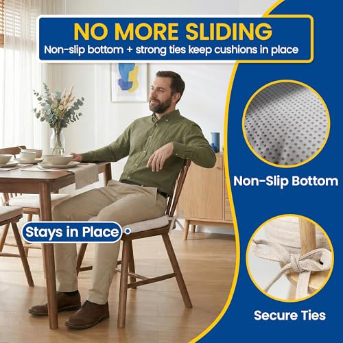kingphenix Chair Cushions for Dining Chairs, Set of 4, 2.5 Inches Thick | High-Density Foam Kitchen Chair Cushions with Ties, Non-Slip Bottom and Removable Machine-Washable Covers, 17 x 16 in, Beige - color: Beige, size: 4 Count(Pack of 1)