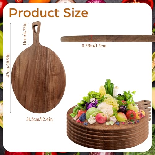 16.9 x 12.6 Inch Large Acacia Wood Cutting Board with Handle Large Round Wooden Cutting Boards Cutting Serving Board for Kitchen Meat Bread Cheese Pizza Vegetables Board Wedding Housewarming Gift - color: Large Acacia Wood, size: 16.9 x 12.6 Inch