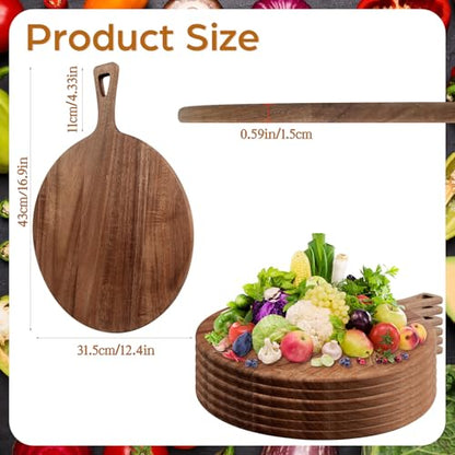 16.9 x 12.6 Inch Large Acacia Wood Cutting Board with Handle Large Round Wooden Cutting Boards Cutting Serving Board for Kitchen Meat Bread Cheese Pizza Vegetables Board Wedding Housewarming Gift - color: Large Acacia Wood, size: 16.9 x 12.6 Inch