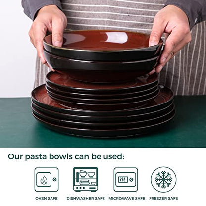 LERATIO 9.0" Ceramic Pasta Bowls Set of 6,38oz Large Stoneware Bowls Set | Reactive Glaze Serving Bowls Set,Wide Bowl for Pasta,Salad,Fruit & Noodles,Housewarming & Wedding Gift-Red - color: Red, size: Set of 6