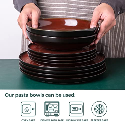 LERATIO 9.0" Ceramic Pasta Bowls Set of 4,38oz Large Stoneware Bowls Set | Reactive Glaze Serving Bowls Set,Wide Bowl for Pasta,Salad,Fruit & Noodles,Housewarming & Wedding Gift-Red - color: Red, size: Set of 4